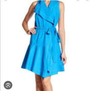 Derek Lam 10 Crosby Wrap Dress Women's Size 6 Blue Drape Collar Chic